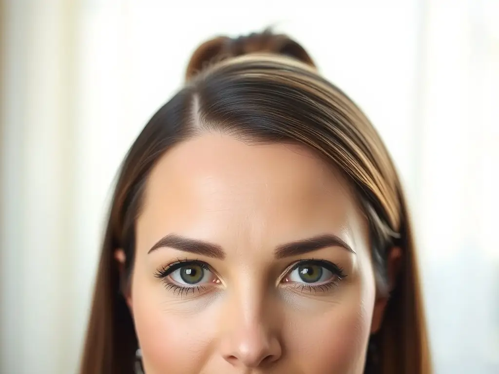 Image of a woman with a perfectly defined hairline after scalp micropigmentation.
