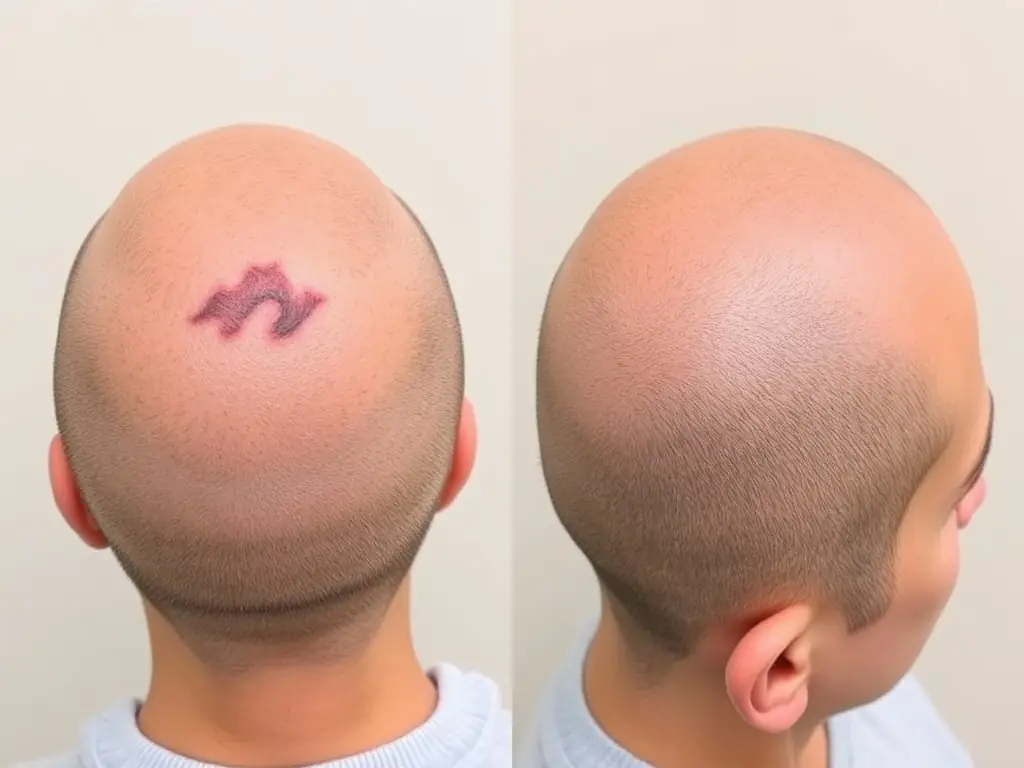 Image of a person with scalp micropigmentation effectively concealing a scar.